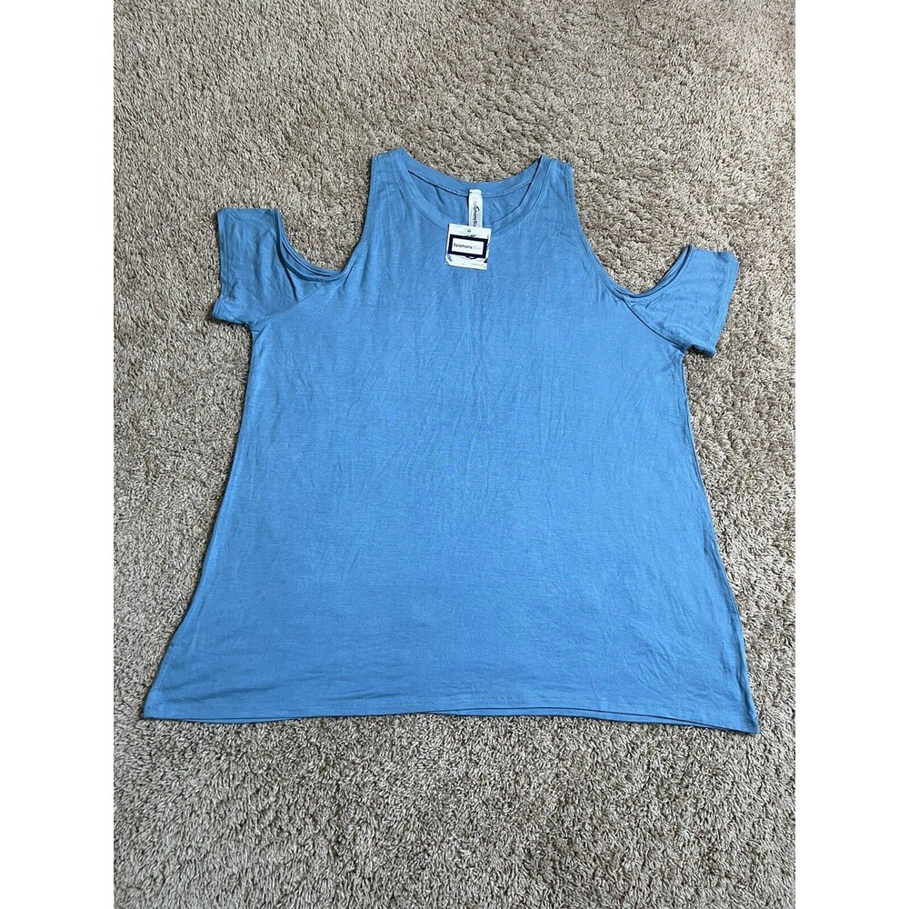 Epiphany Blue Womens Plus 2X Cold Shoulder Top Stretchy New With Tags
